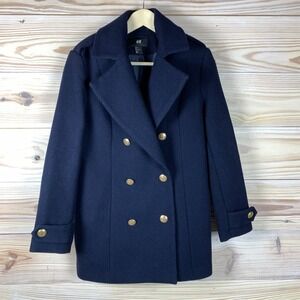 H&M Pea Coat Womens 4 Navy Gold Buttons Double Breasted Wool Jacket Nautical
